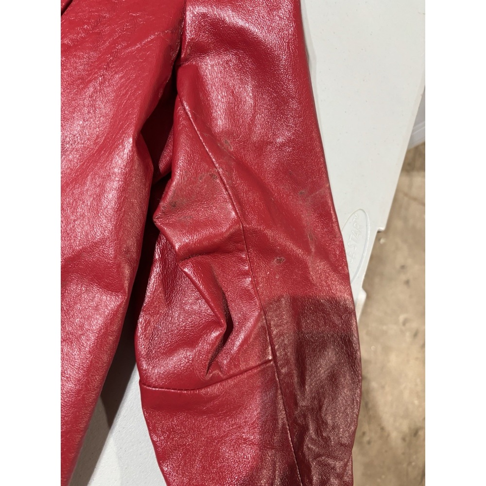 Dialogue Red Leather Coat Jacket Size Large Woman's Pockets Lined Full Zipper - Picture 3 of 10